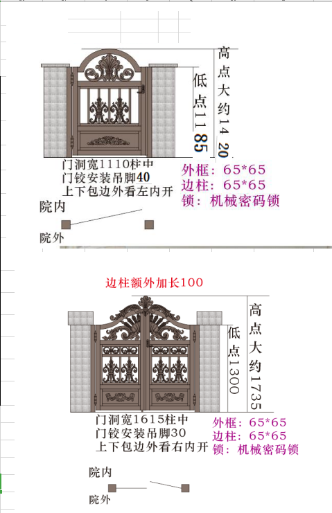 西安紫薇田園都市庭院鋁藝門設(shè)計圖 